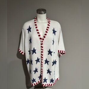 The Quacker Factory Womens Size 2X Americana Bold Sequined Short Sleeved Sweater